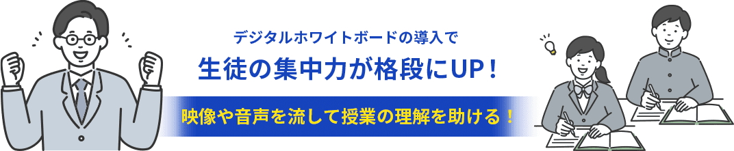 デジタルホワイトボードの導入で生徒の集中力が格段にUP！映像や音声を流して授業の理解を助ける！
